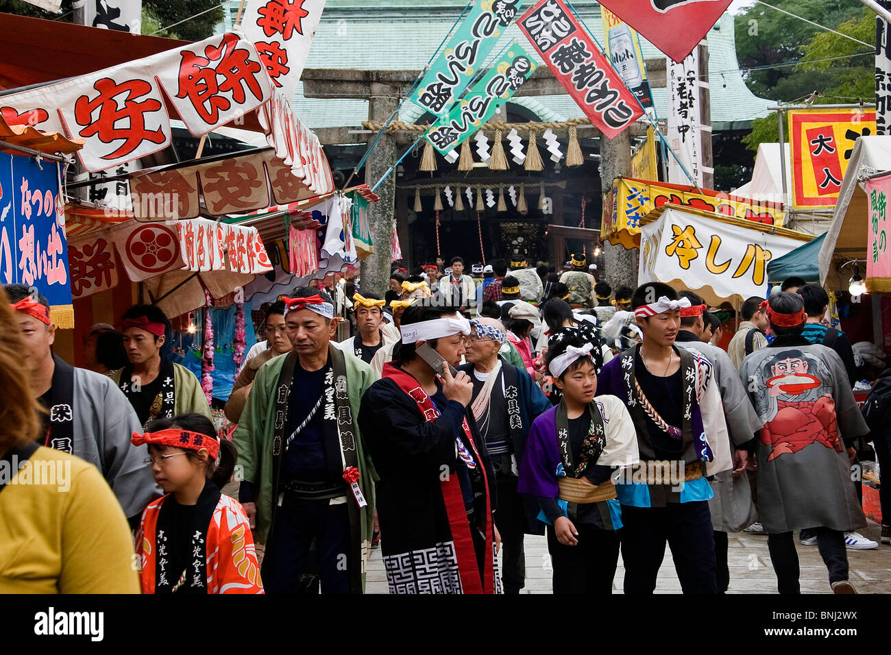 Japan Asia Kyushu island isle Karatsu city Okunichi festival tradition crowd of people Stock Photo