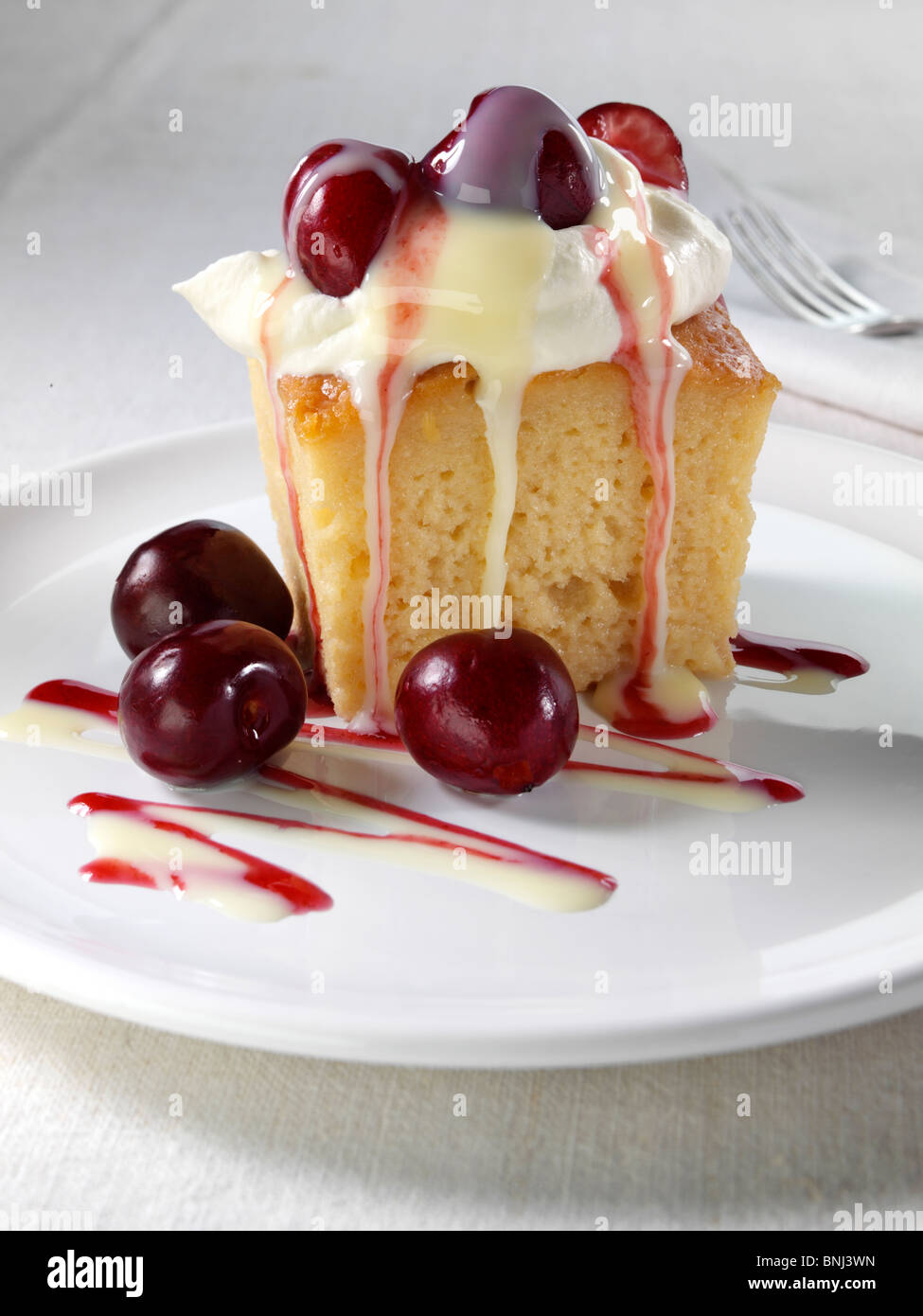 Spanish traditional sponge cake with evaporated and condensed milk