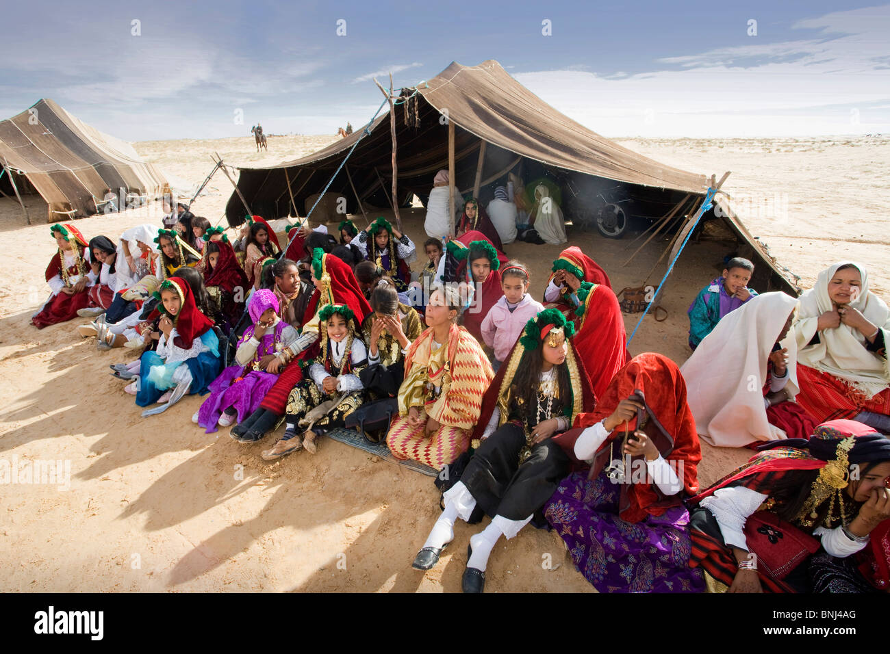 Tunisia Africa North Africa Arabian Arabic Arab Douz town city Sahara festival Berber people tent folklore custom tradition Stock Photo