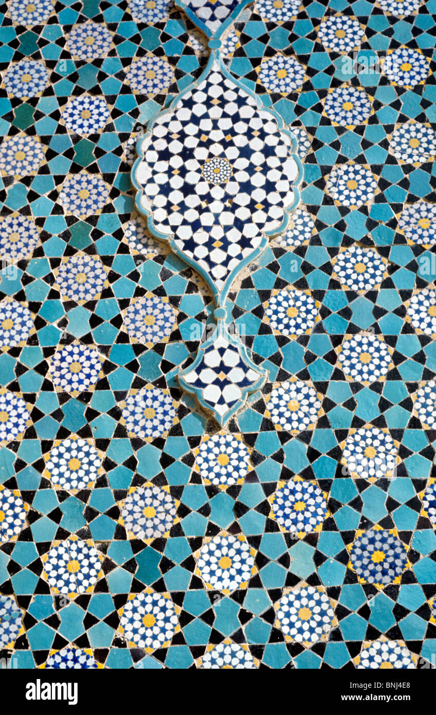 Decorative tiles on the Imam Mosque in Isfahan, Persia (present-day Iran), 17th century. Stock Photo