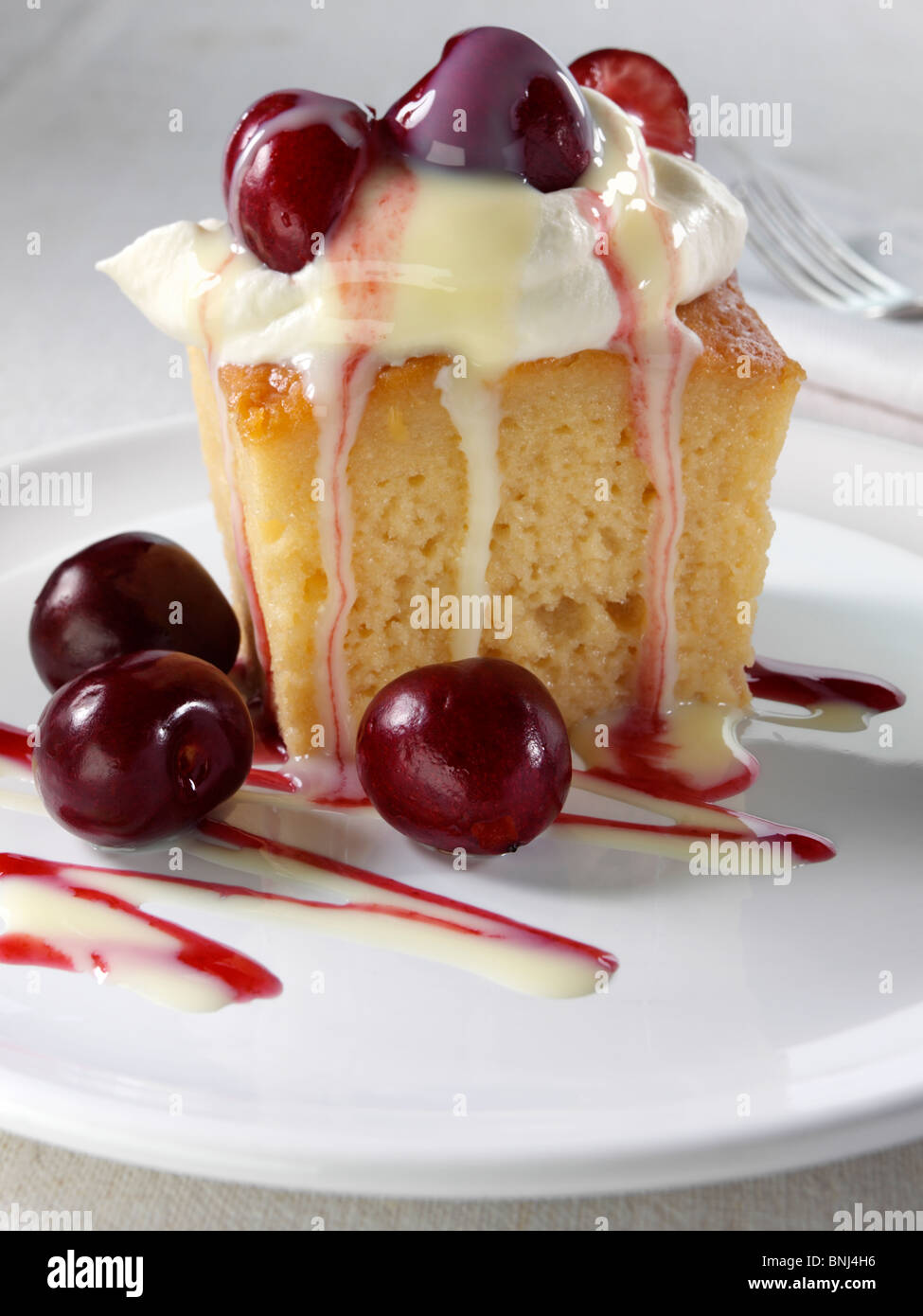 Spanish traditional sponge cake with evaporated and condensed milk