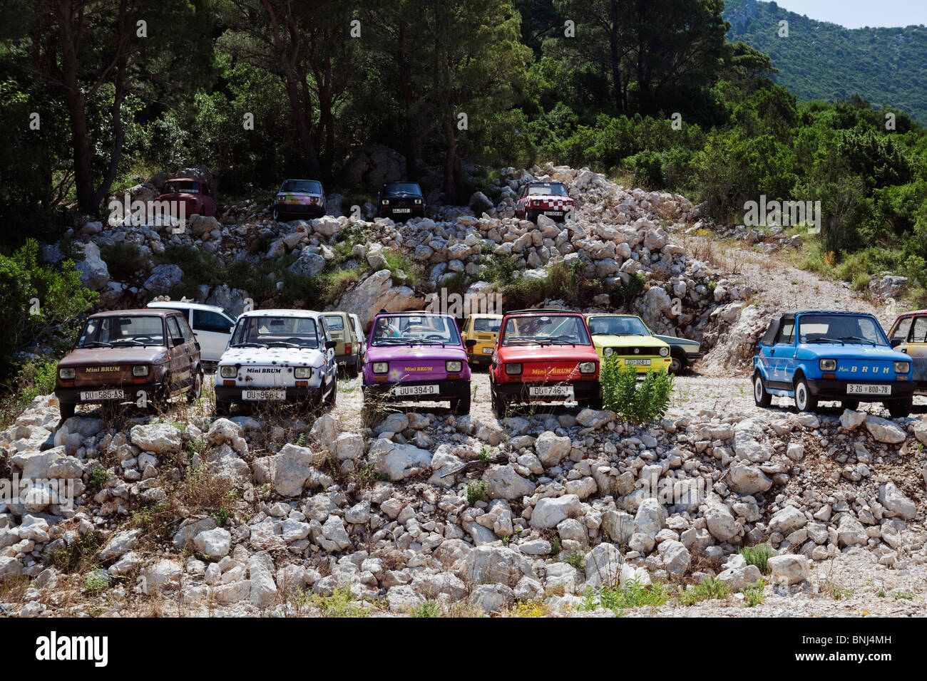 Parking lot of Fiat 500 cars Stock Photo
