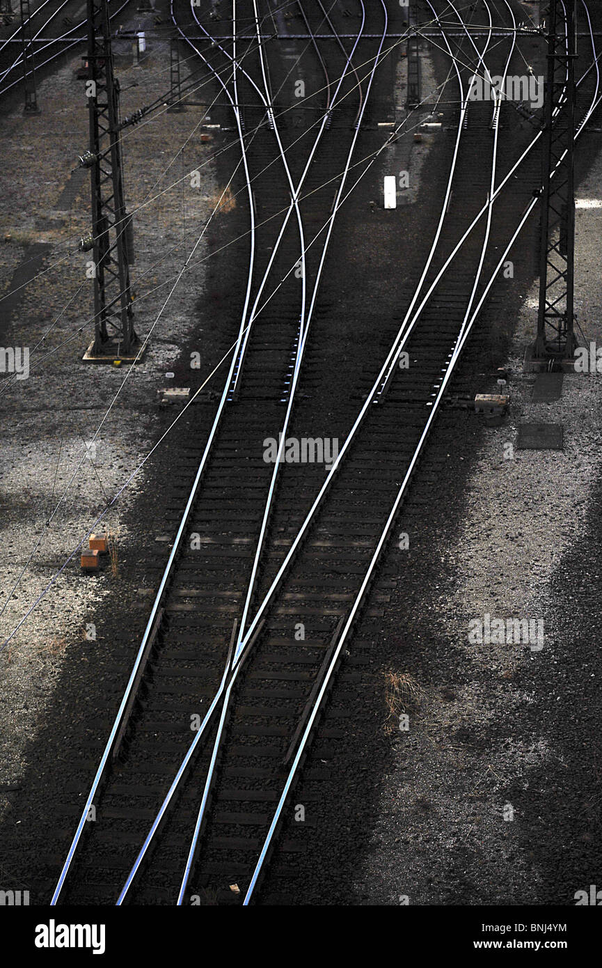 railroads, railways, tracks seen in Maschen, the biggest european freight depot near Hamburg in Germany Stock Photo