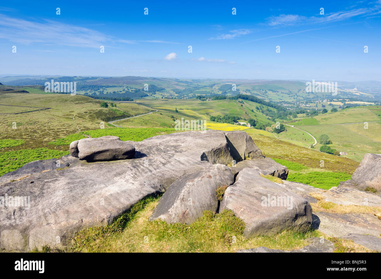 View from Higger Tor on Hathersage Moor in Peak District National Park Derbyshire England Stock Photo