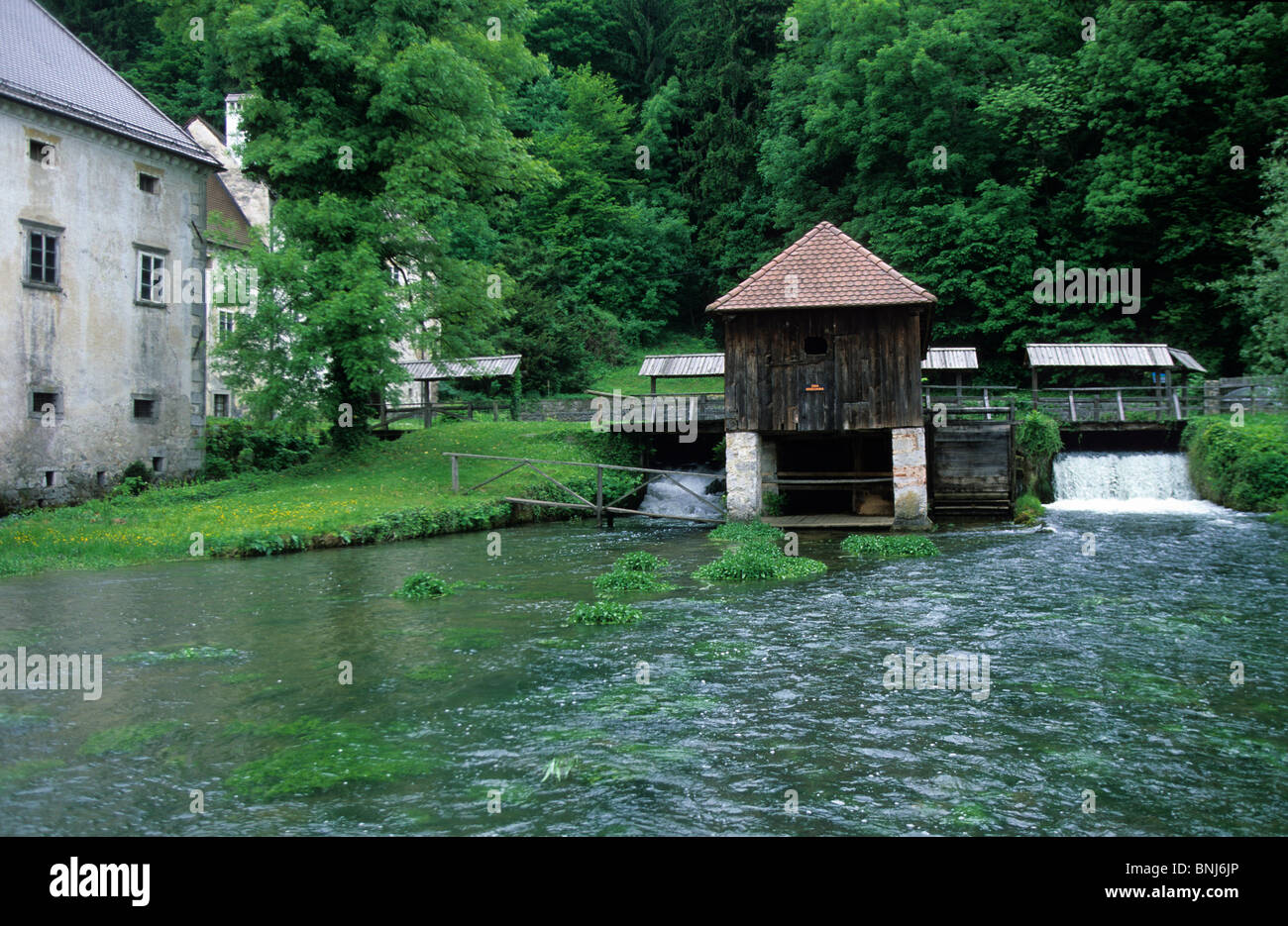 Slovenia open-air museum water mills Bistra water mill historic Stock Photo