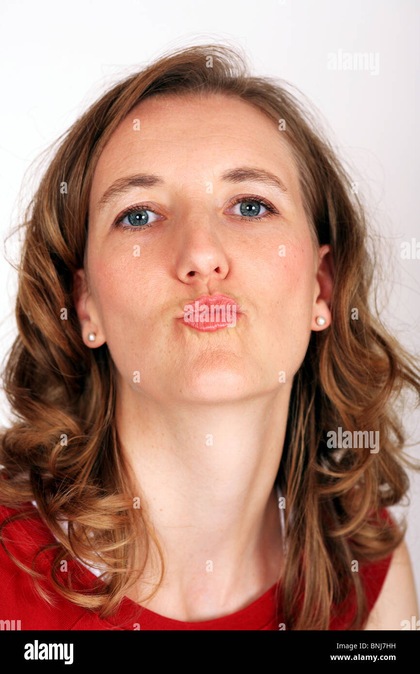 Woman Mouth Kiss Studio Lips Lipstick Portrait blond Blonde kissing red