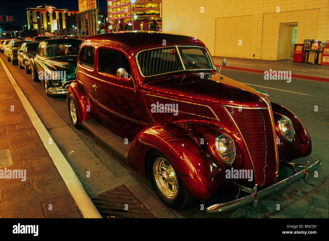 USA Nevada town city night illumination cars automobiles Classic car
