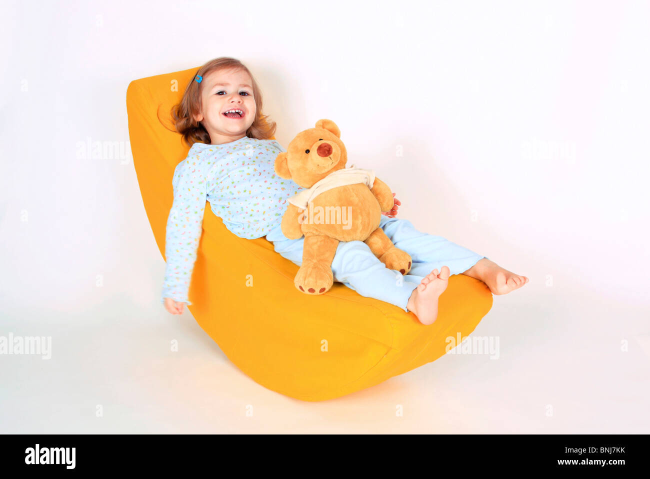 Little Girl Pijama Lying Crescent Shaped Pillow Teddy Baer