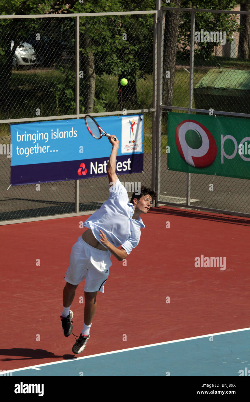 Tennis action from finals day NatWest Island Games 2009 from Idrottsgården in Mariehamn on Åland, July 2 2009 Stock Photo