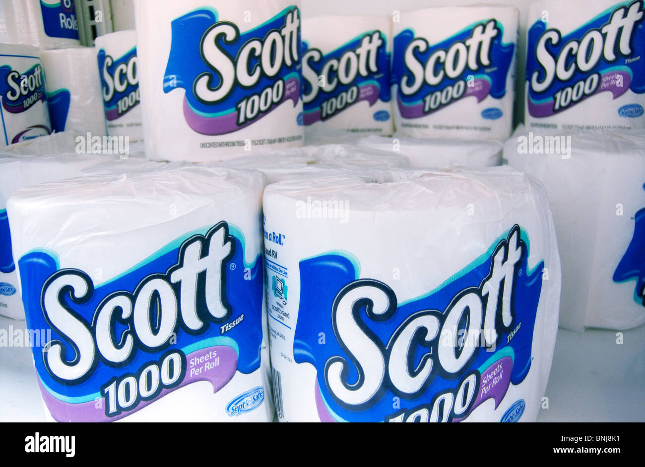 Rolls of Scott toilet paper manufactured by Kimberly Clark Stock