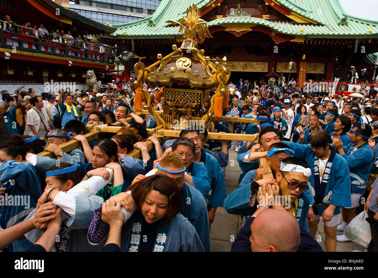 Japan Asia Tokyo town city Kanda Miyojin shrine Kanda festival relocation move, Stock Photo