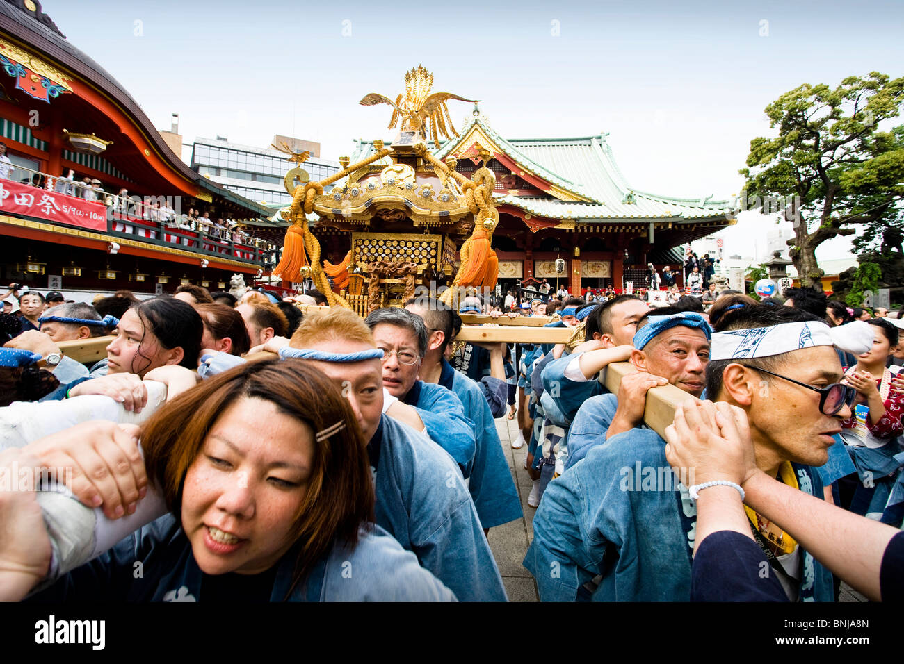 Japan Asia Tokyo town city Kanda Miyojin shrine Kanda festival relocation move national costume costumes Stock Photo