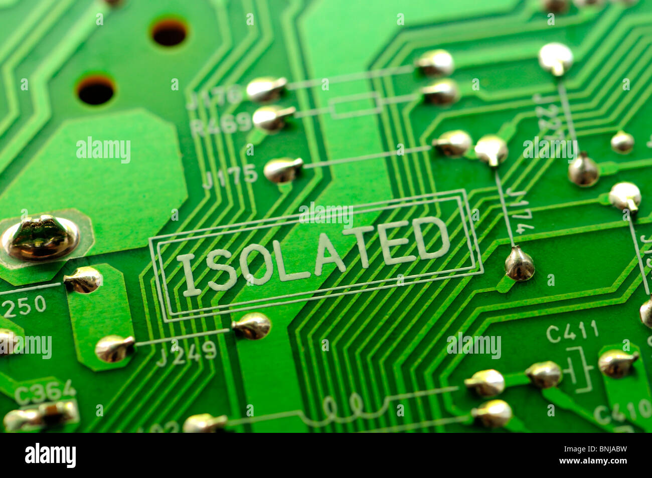 Detail of printed circuit board from a television. 'Isolated' Stock Photo