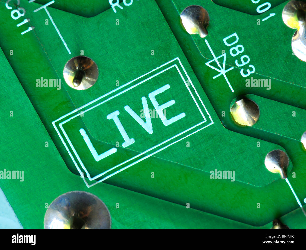 Detail of printed circuit board from a television. 'Live' Stock Photo