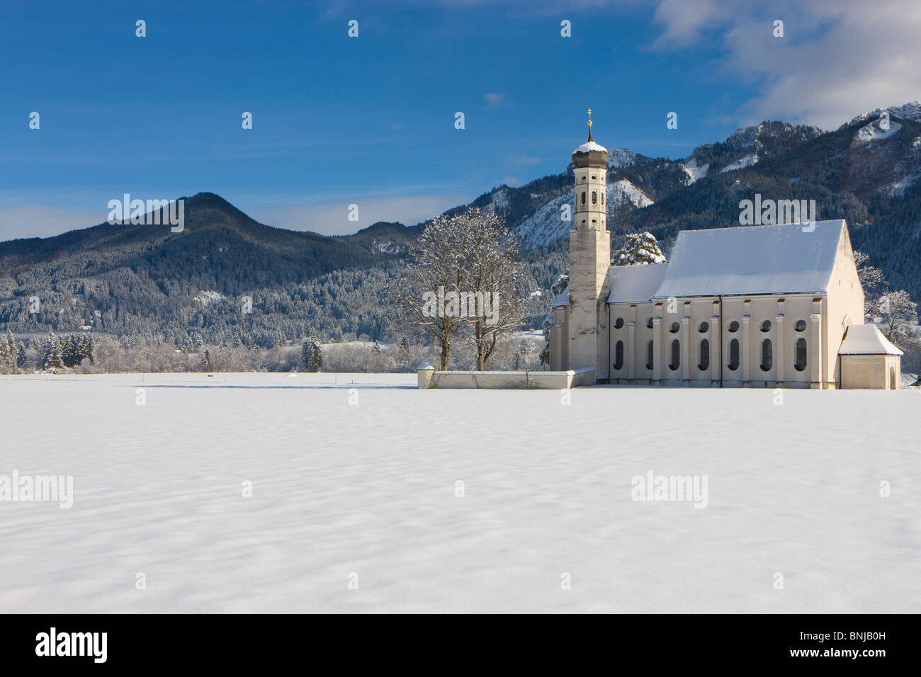 Schwangau Germany Bavaria church trees snow winter mountain alps ...