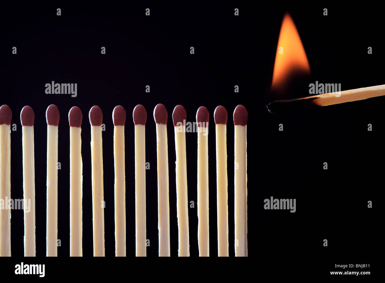 Match Matches Row Lighting Black Background Studio Beginn Brand Fire Concept Symbol Studio Lighter Flame Flames Head Wildfire Stock Photo