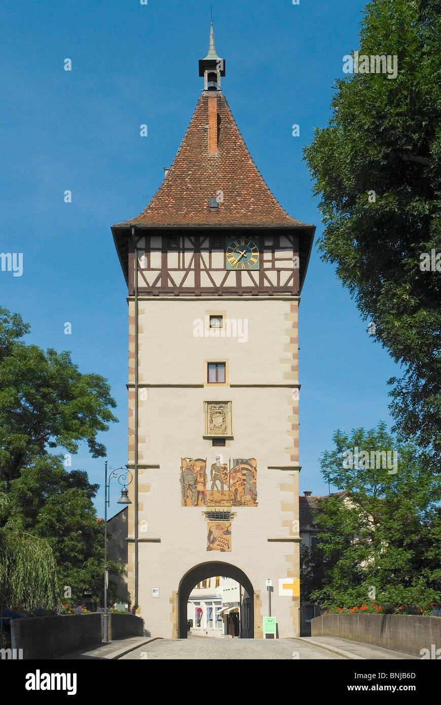 Germany Baden-Wurttemberg Waiblingen Beinsteiner gate town tower way through town gate trees framework Stock Photo