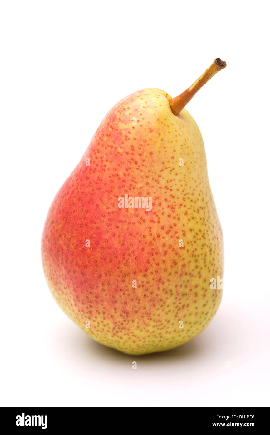 Ripe yellow-red pear on a white background Stock Photo