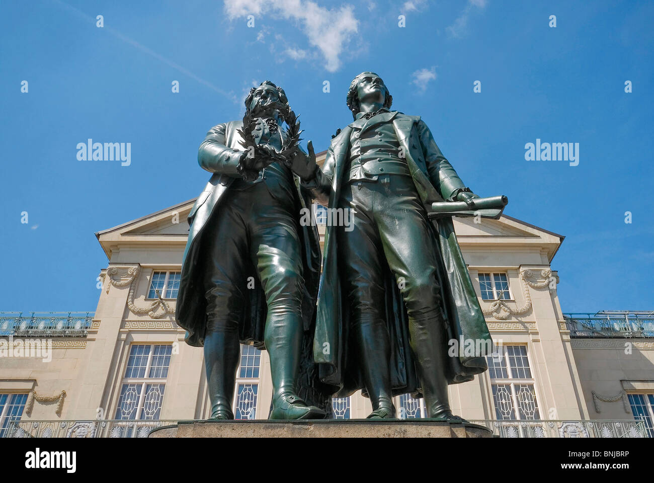 Germany Thuringia Weimar UNESCO world cultural heritage national theater Goethe Schiller monument Johann Wolfgang von Goethe Stock Photo