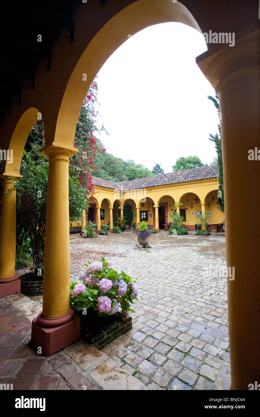 Central patio of Na Bolom Museum and Hotel in San Cristobal de las Casas, Chiapas, Mexico Stock Photo