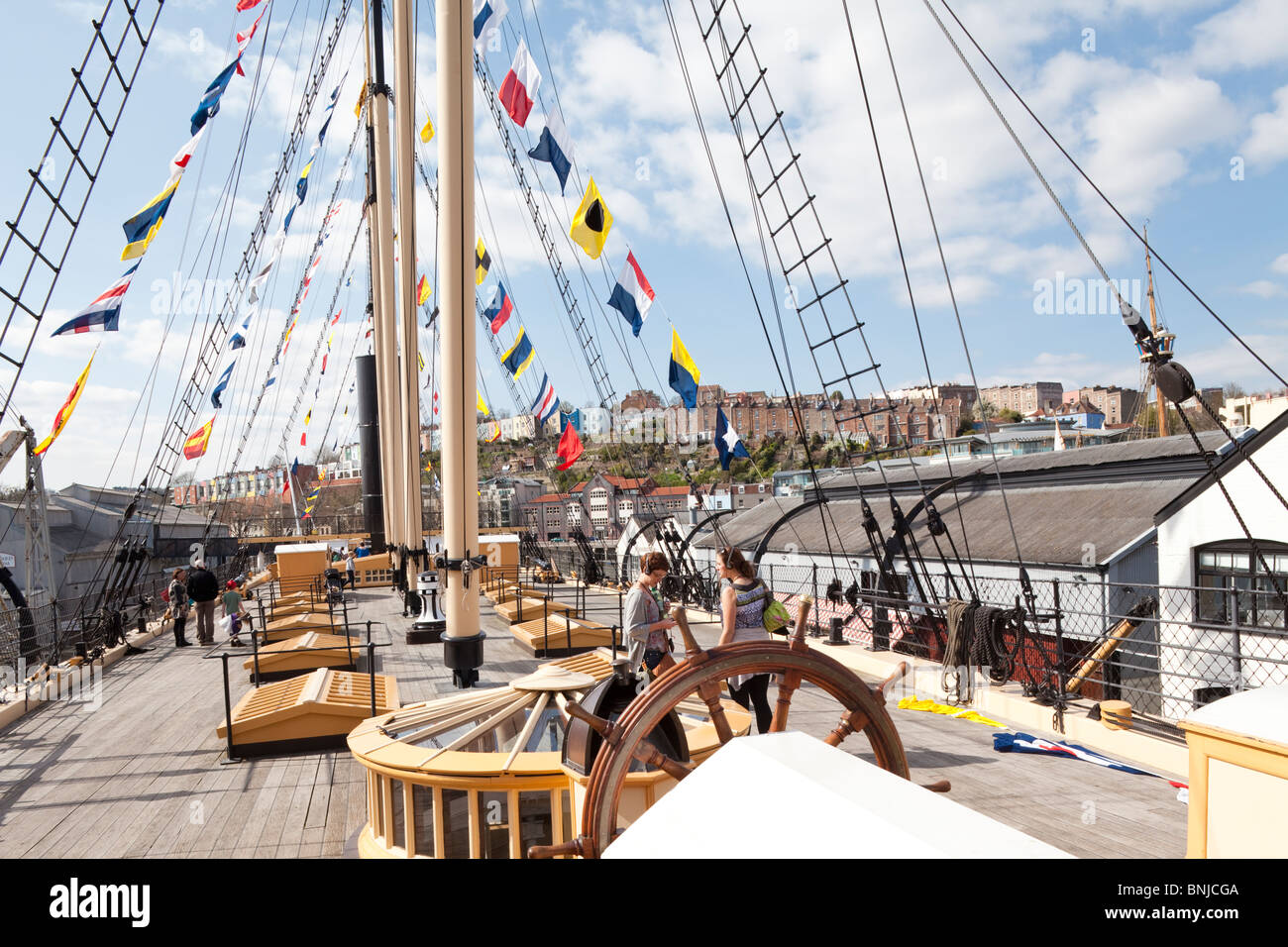 Tourists looking round the main deck of the S S Great Britain now