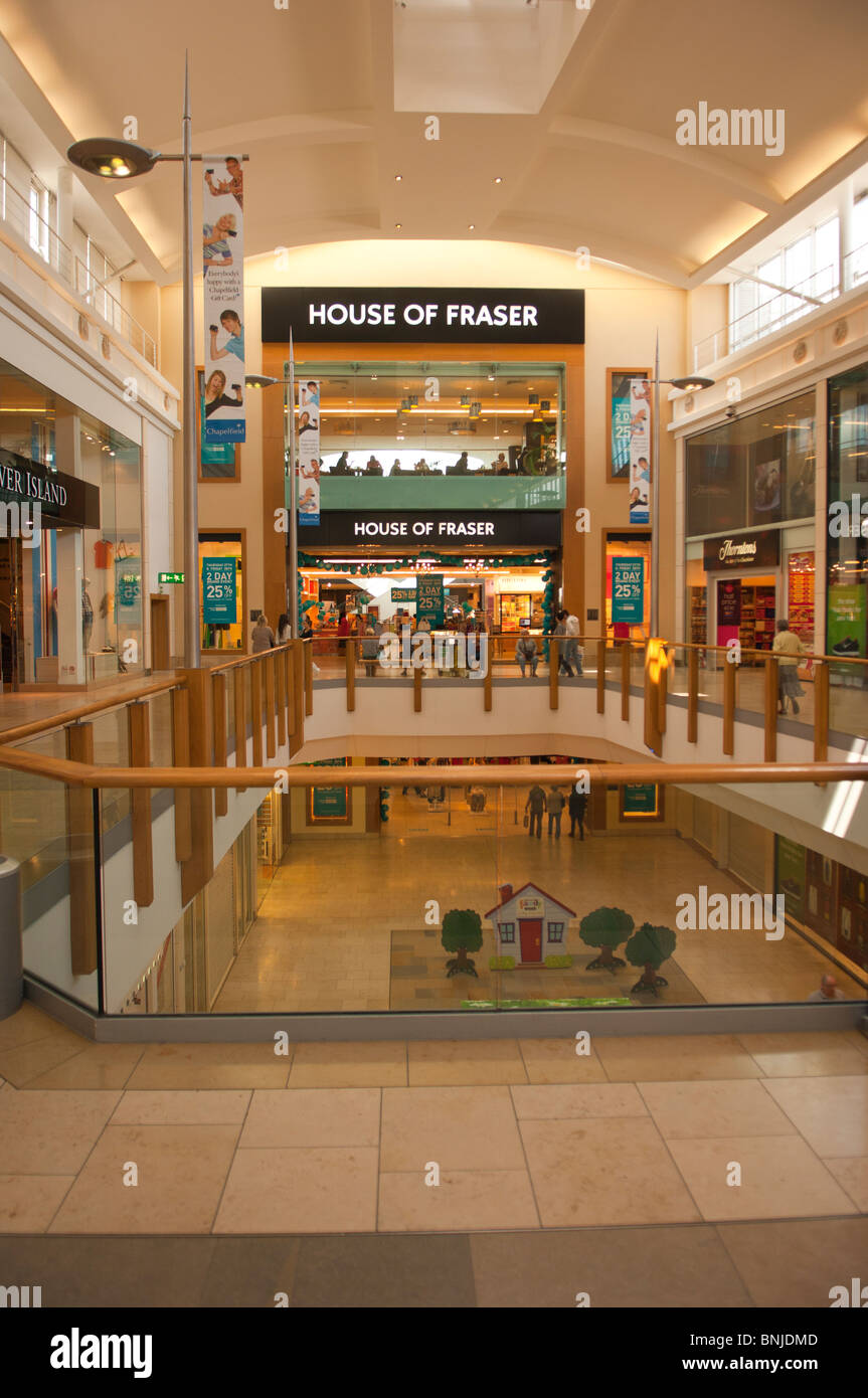 The House of Fraser shop store in Chapelfield shopping centre with shoppers in Norwich , Norfolk , England , Great Britain , Uk Stock Photo