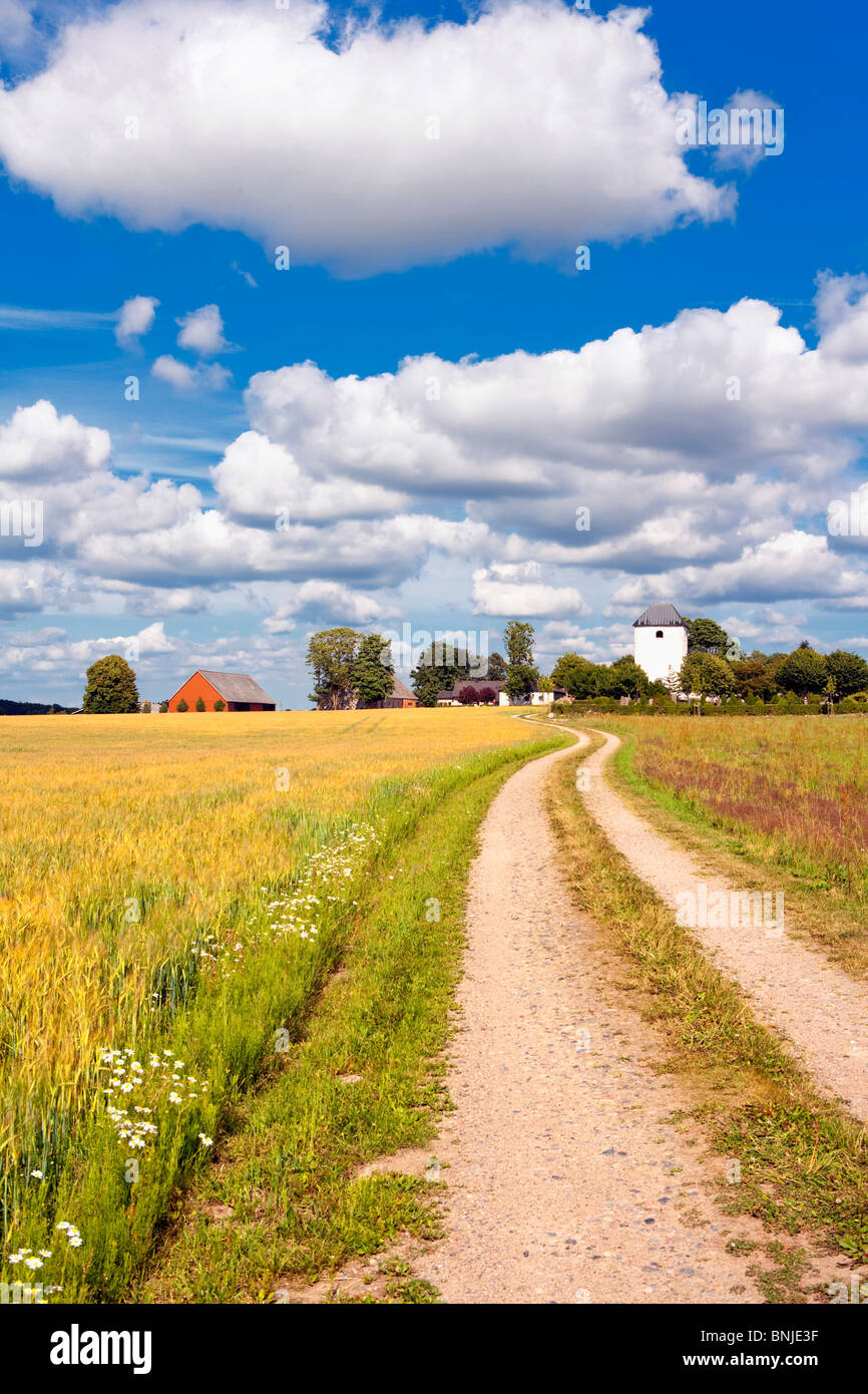 Sweden Skane Blue Sky Church Cloud Clouds Countryside Day Field Fields ...