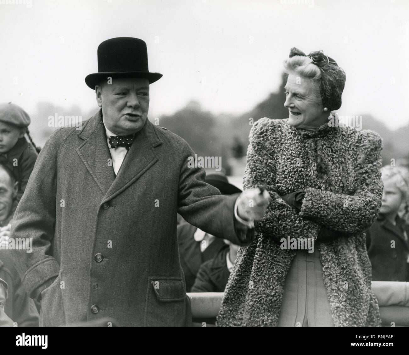 WINSTON CHURCHILL campaigning with wife Clementine in the 1945 General