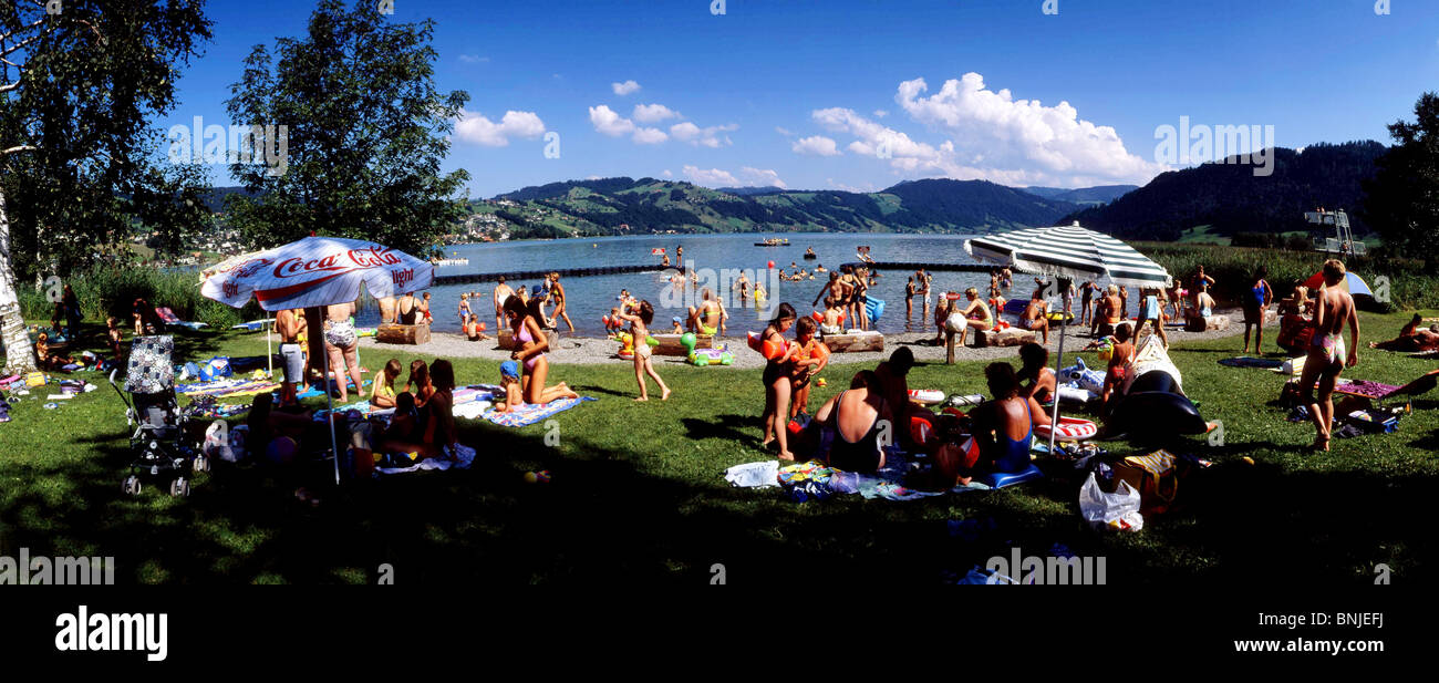 Bath People bathing public lake lakes Summer Sun Unteraegeri Unterägeri