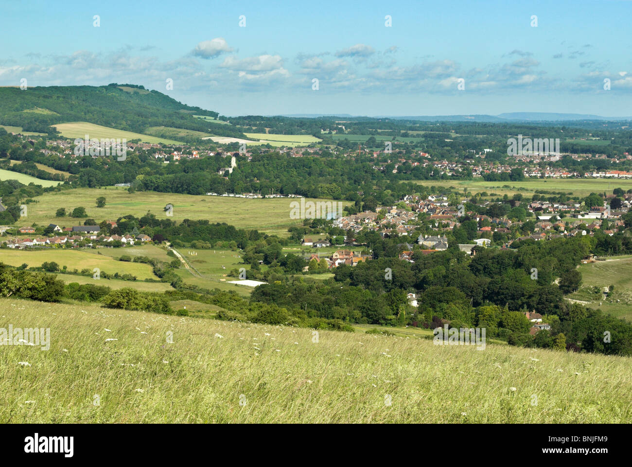 A view across to Chanctonbury Ring in the South Downs National Park. Stock Photo