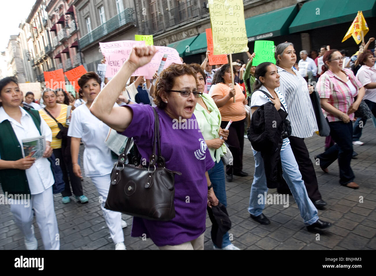 Mexican persons protesting against the government in support of SME Stock Photo
