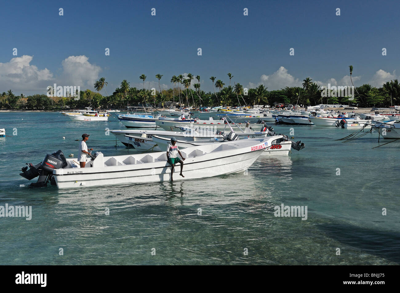 Marina Bayahibe La Romana Dominican Republic boats harbour travel tourism holiday Caribbean Stock Photo