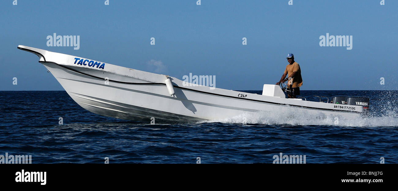 Boat Bayahibe La Romana Dominican Republic sea blue travel tourism holiday Caribbean Stock Photo