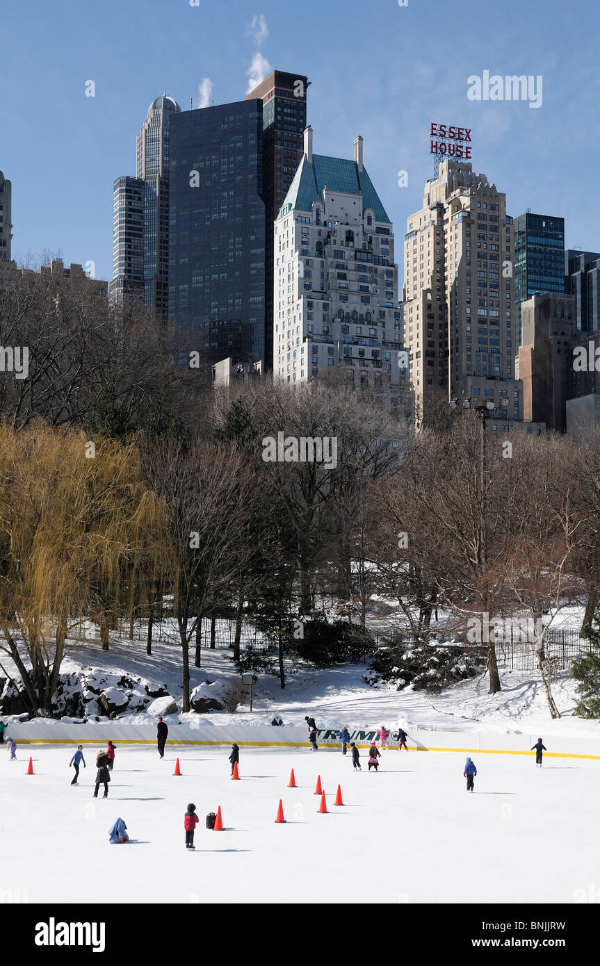 Ice Skating Rink Winter Snow Central Park Manhattan New York USA city travel american urban Stock Photo