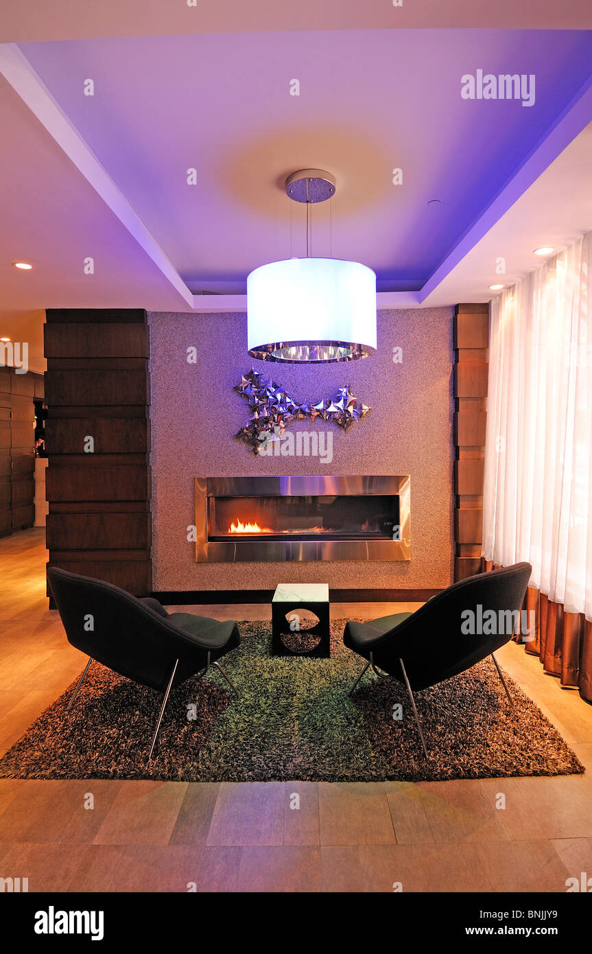 Lobby The Marcel Gramercy Hotel 201 24th Street Gramercy Manhattan New York USA chairs fireplace hotel city travel american Stock Photo