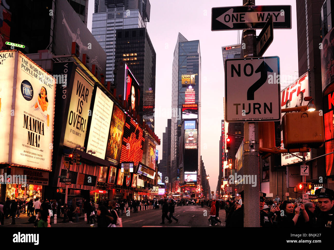 Times Square Midtown Manhattan New York USA evening lights traffic city ...