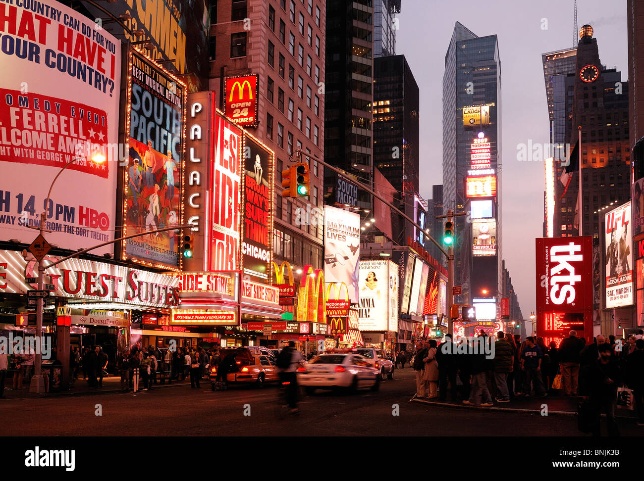 Times Square Midtown Manhattan New York USA evening lights traffic city ...