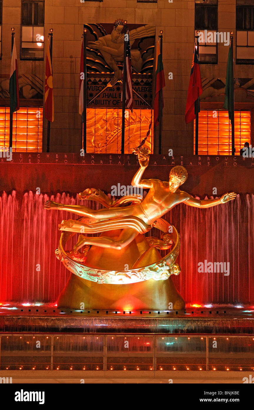Prometheus Statue at Rockefeller Center Midtown Manhattan New York USA art golden city travel american urban Stock Photo