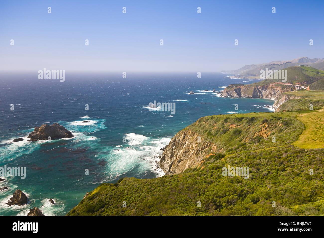 Rugged Pacific Ocean coastline along Rt1 in Big Sur California with ...