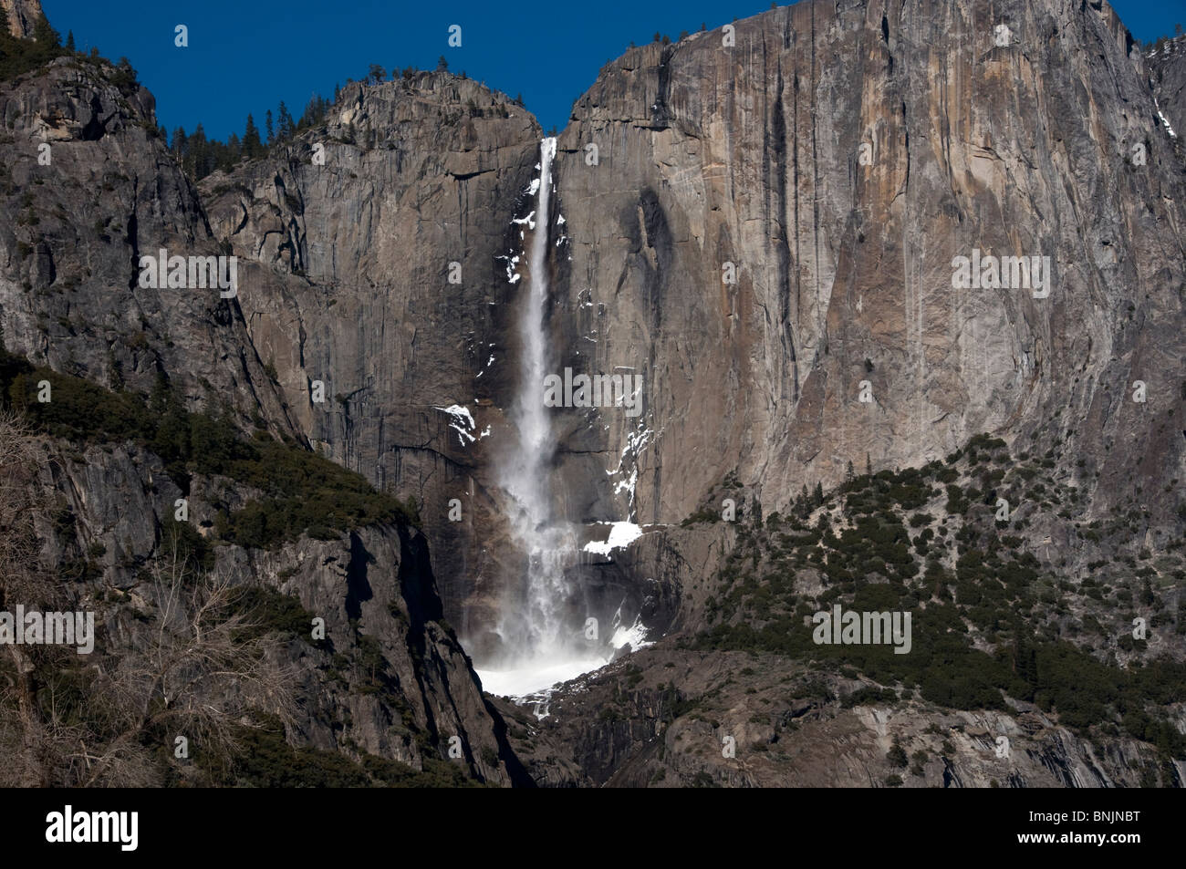 Yosemite falls Winter Yosemite National park USA North America California 2009 january landscape scenery waterfall water nature Stock Photo