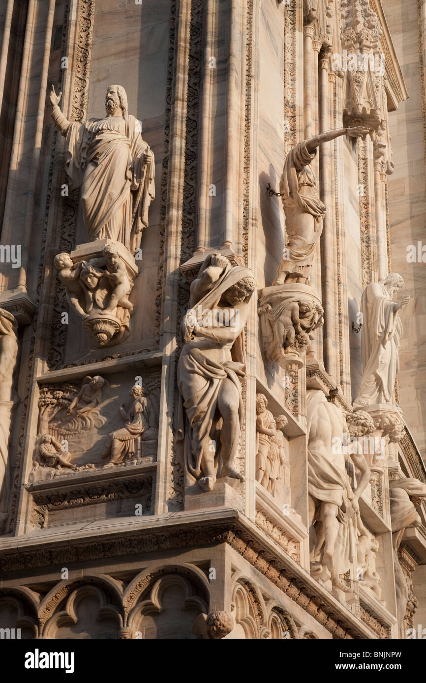 Figures on the main facade of the Duomo Cathedrla Church in Milan, Italy Stock Photo