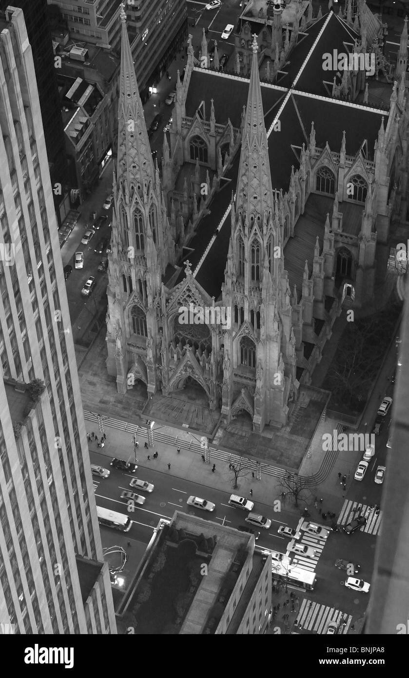 St. Patricks Cathedral view from Top of the Rocks Observation Deck Midtown Manhattan church New York USA city travel american Stock Photo