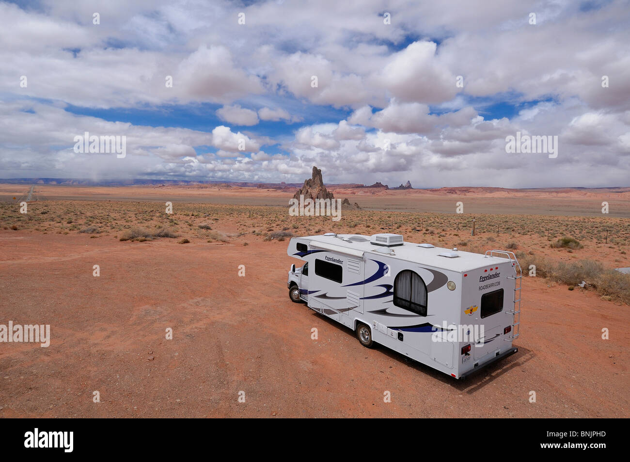 Roadbear RV Camper caravan car near Kayenta Navajo Indian Reservation Arizona USA America North America travel landscape sky Stock Photo