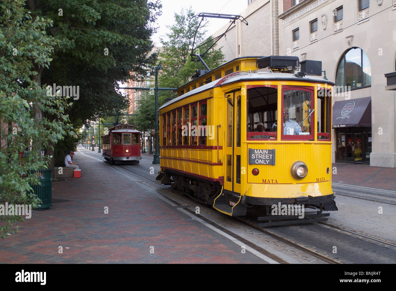 Trolley cars on Main Street. Memphis, Tennessee. Stock Photo