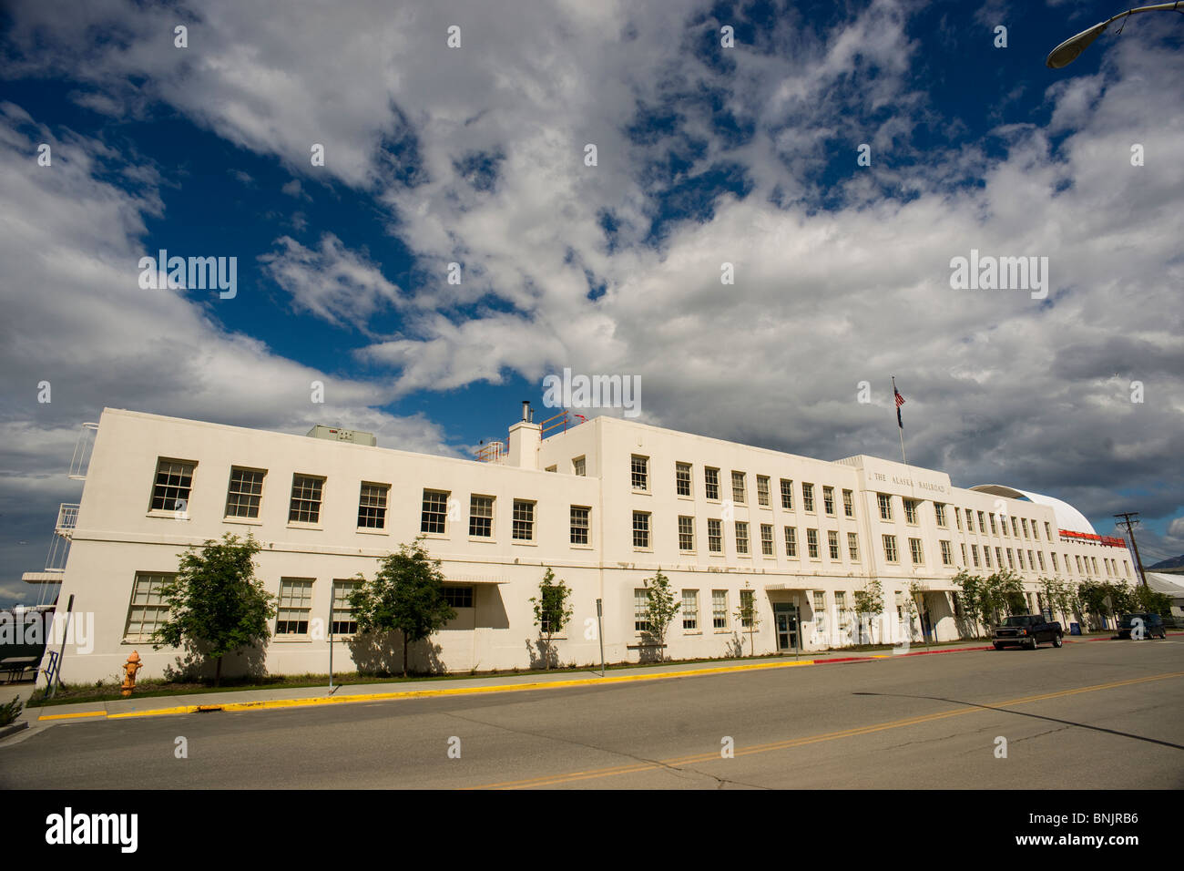 Alaska Railroad Depot Building Anchorage Alaska Stock Photo Alamy