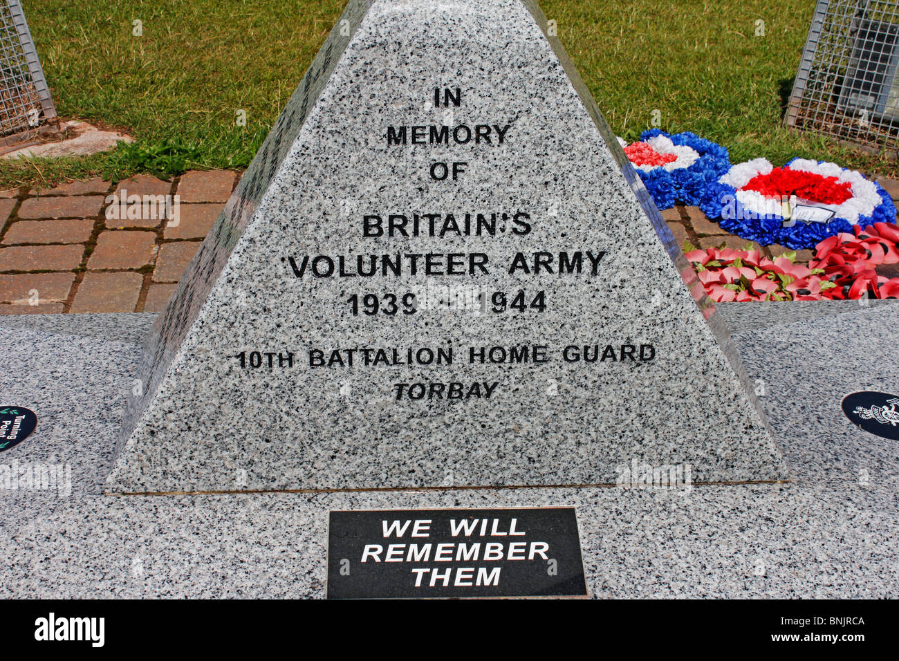 World War II volunteer army Home Guard memorial to those killed by enemy action at Corbyn Head Torquay Stock Photo