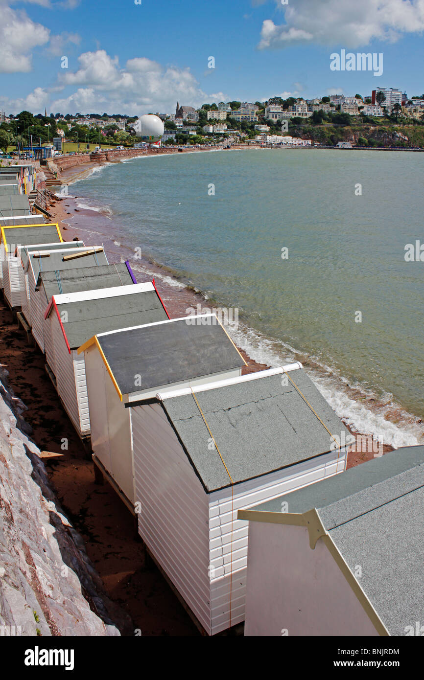 Bathing huts line the seashore at Torquay Stock Photo
