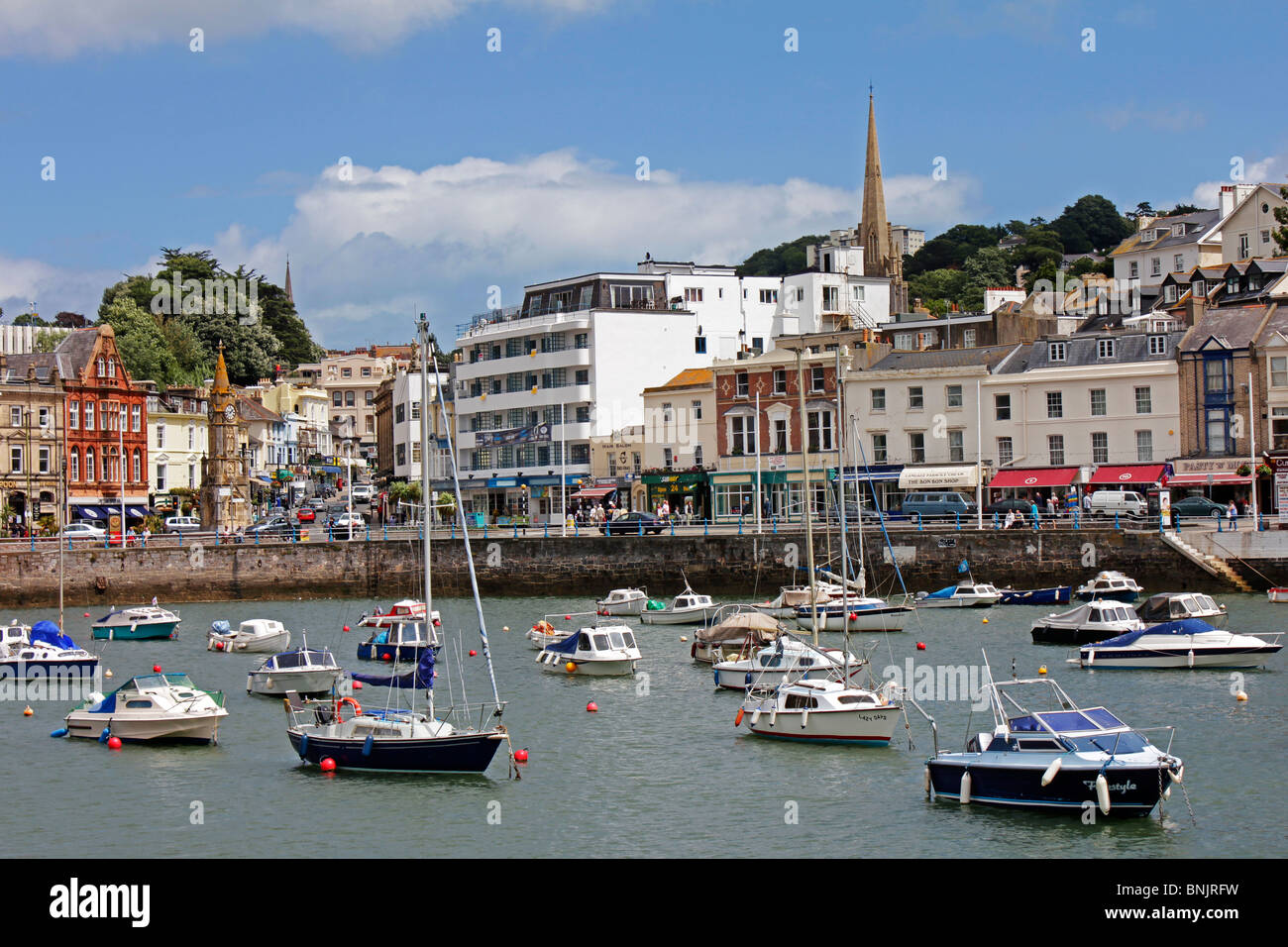 Boats moored in the harbour at the seaside holiday resort of Torquay in Devon Stock Photo