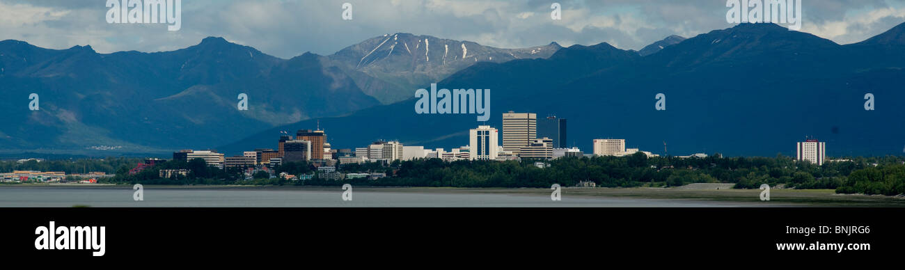 Anchorage Alaska city skyline across Prudhoe bay Stock Photo