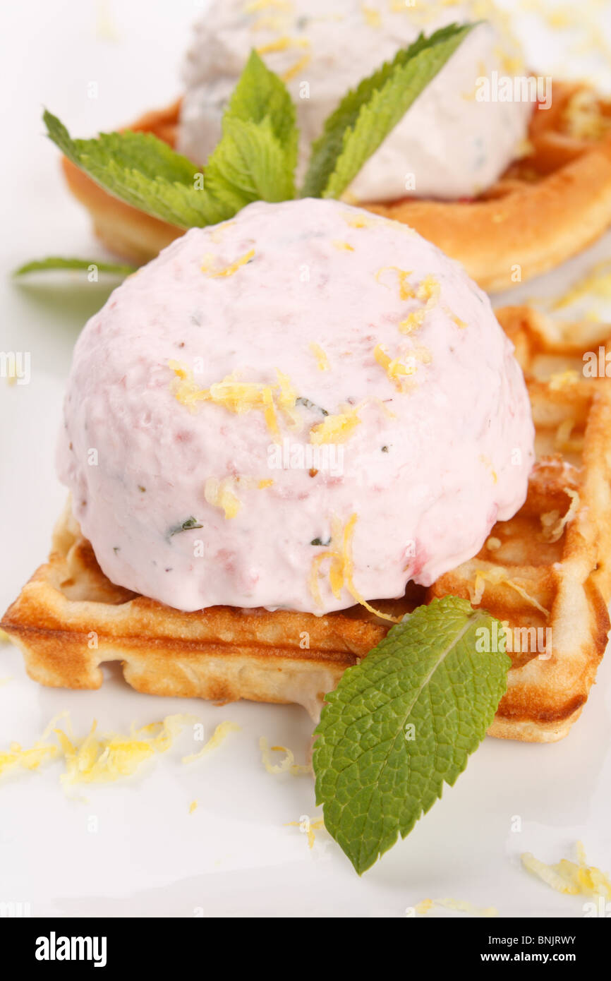 Waffle, whip and mint Stock Photo